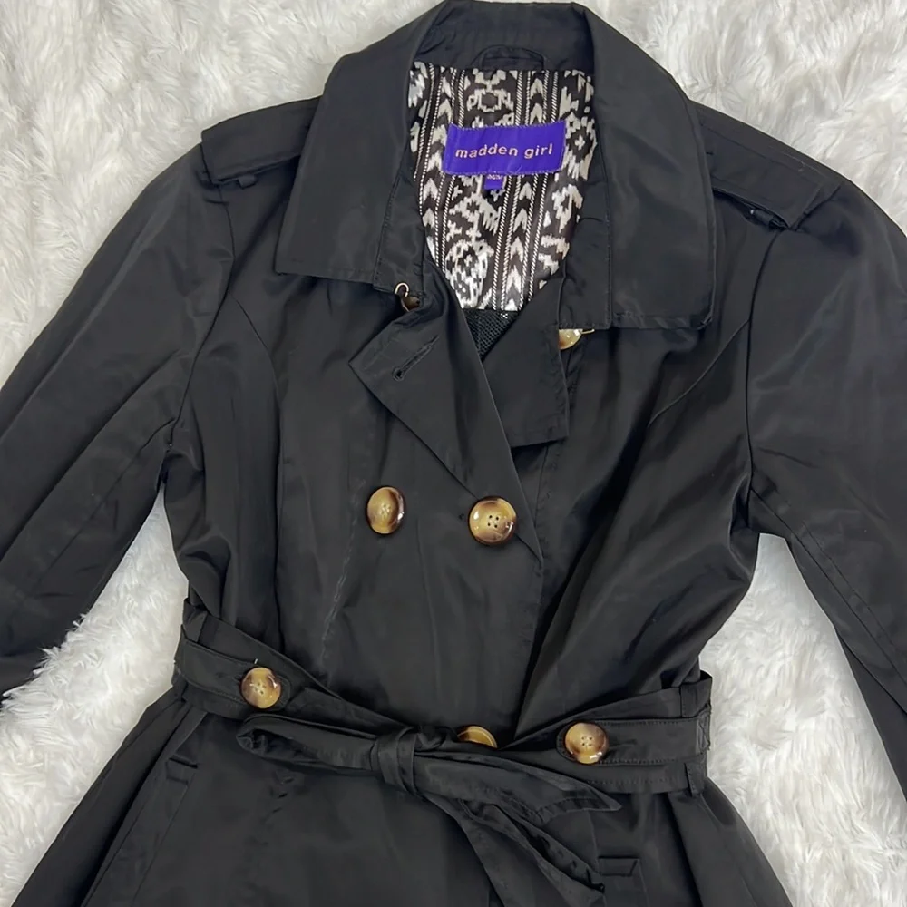 Madden‎ Girl Black Double-Breasted Trench Coat